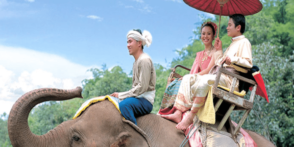 תמונת זוג מאוהב בטיול פילים - סגול סוכנות נסיעות בתאילנד