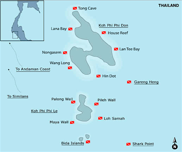 תמונה של מפת אתרי הצלילה סביב האי קופיפי